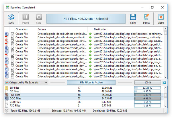 SyncBreeze File Sync Preview Filter Active