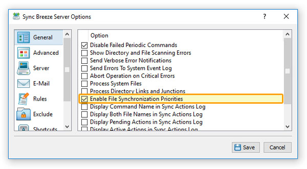 SyncBreeze Enable File Synchronization Priority