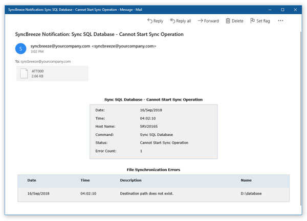 SyncBreeze Server Error E-Mail Notification