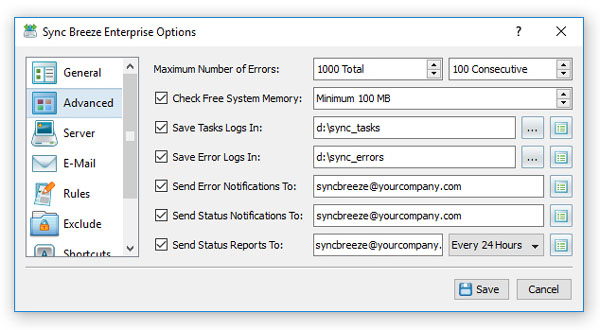 SyncBreeze Advanced Server Options
