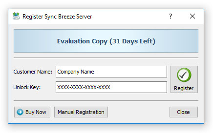 SyncBreeze Server Registration